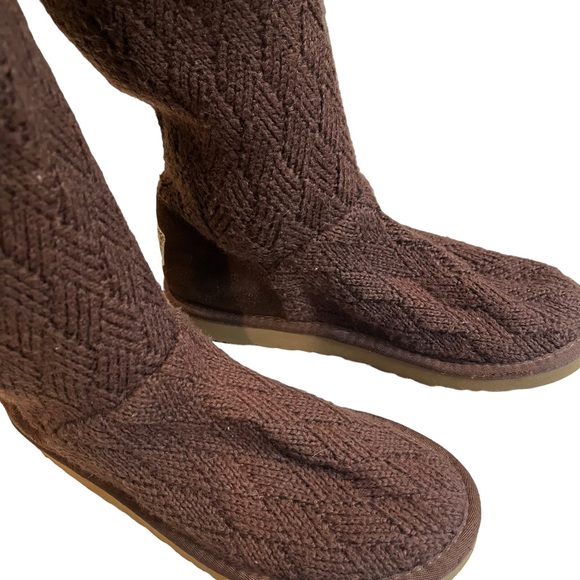 UGG MARQUIS 5915 Brown Sweater Knit Slouch Shearling Tall Boots Kids Size 6 - Picture 6 of 13